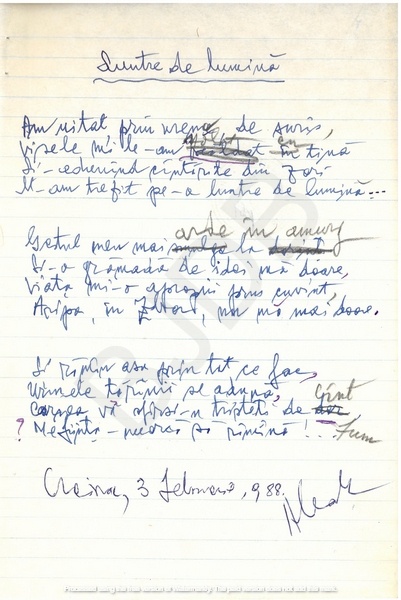 M-1063-1075-5 - 12 File de caiet cu ciorne de poezii. ALEXANDRU MIRCESCU